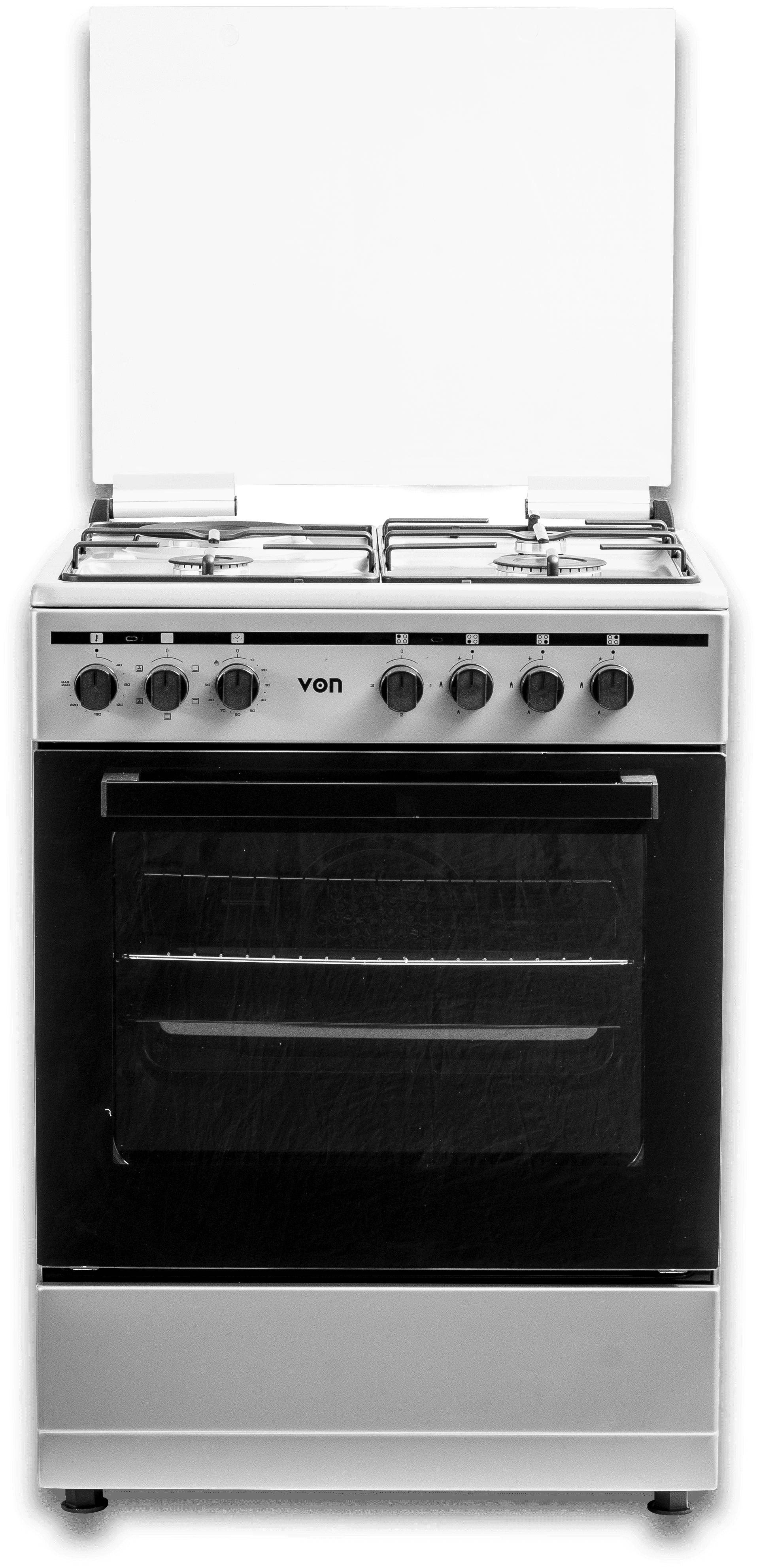 VON VCF653151FSY Freestanding Cooker – 3 Gas + 1 Electric Burners, Thick Enamel Pan Support, Flame Failure Device