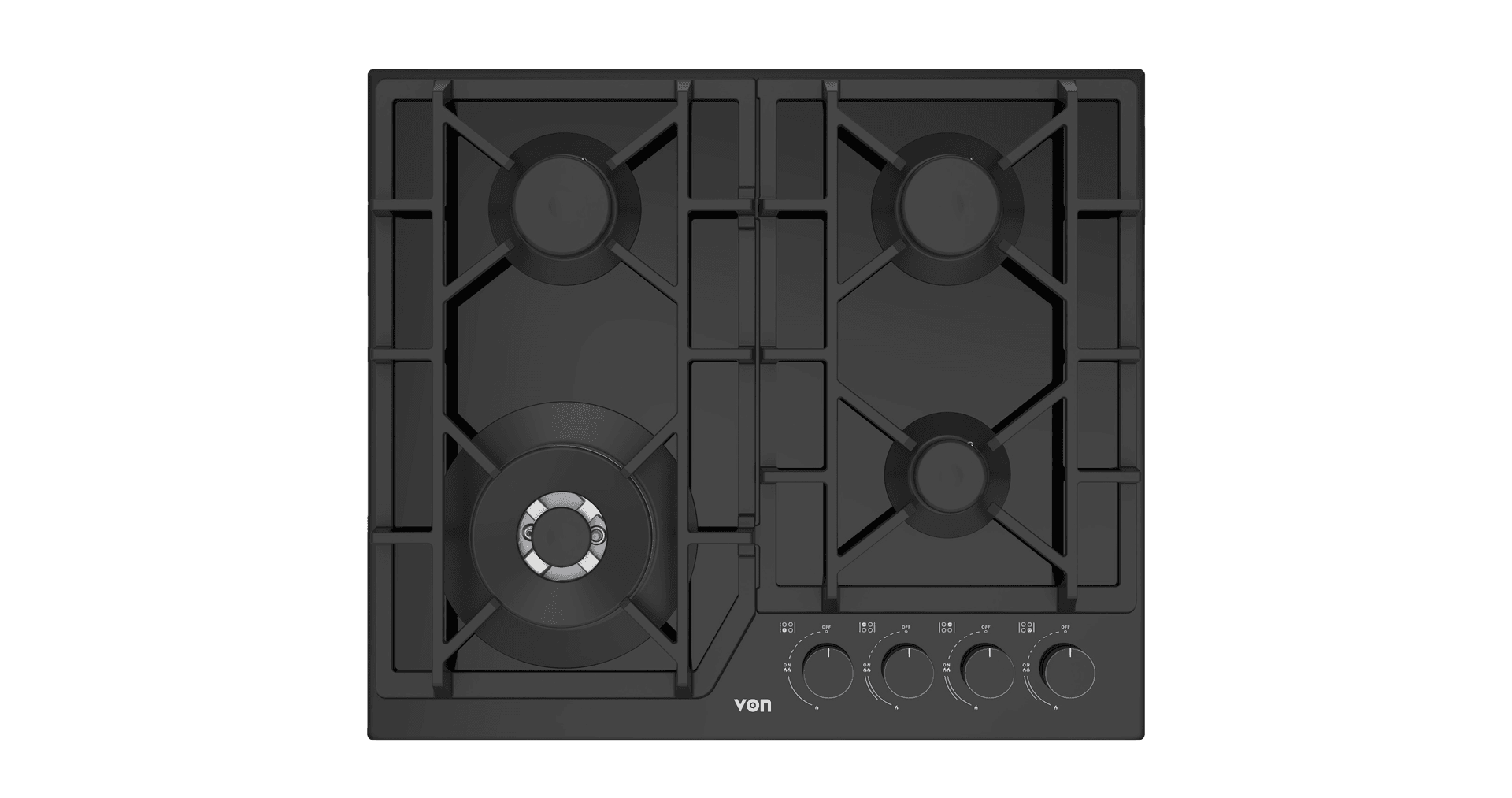 VON VHB58435WFCK Built In Hob, 4 Gas With WOK, 60CM - Black Glass