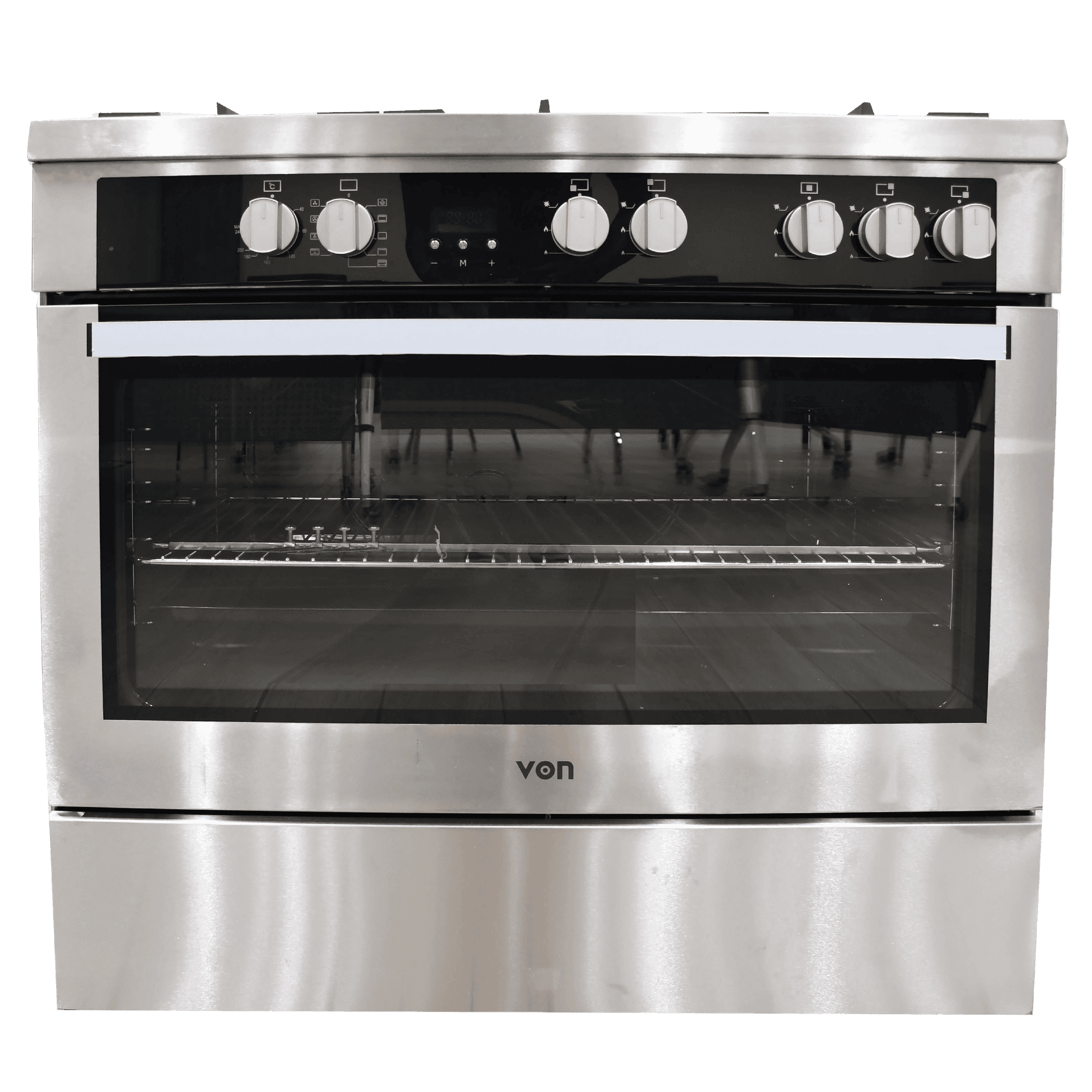 VON VCP965072FSX Freestanding Cooker – 5 Gas Burners, Cast Iron Pan Support, Flame Failure Device