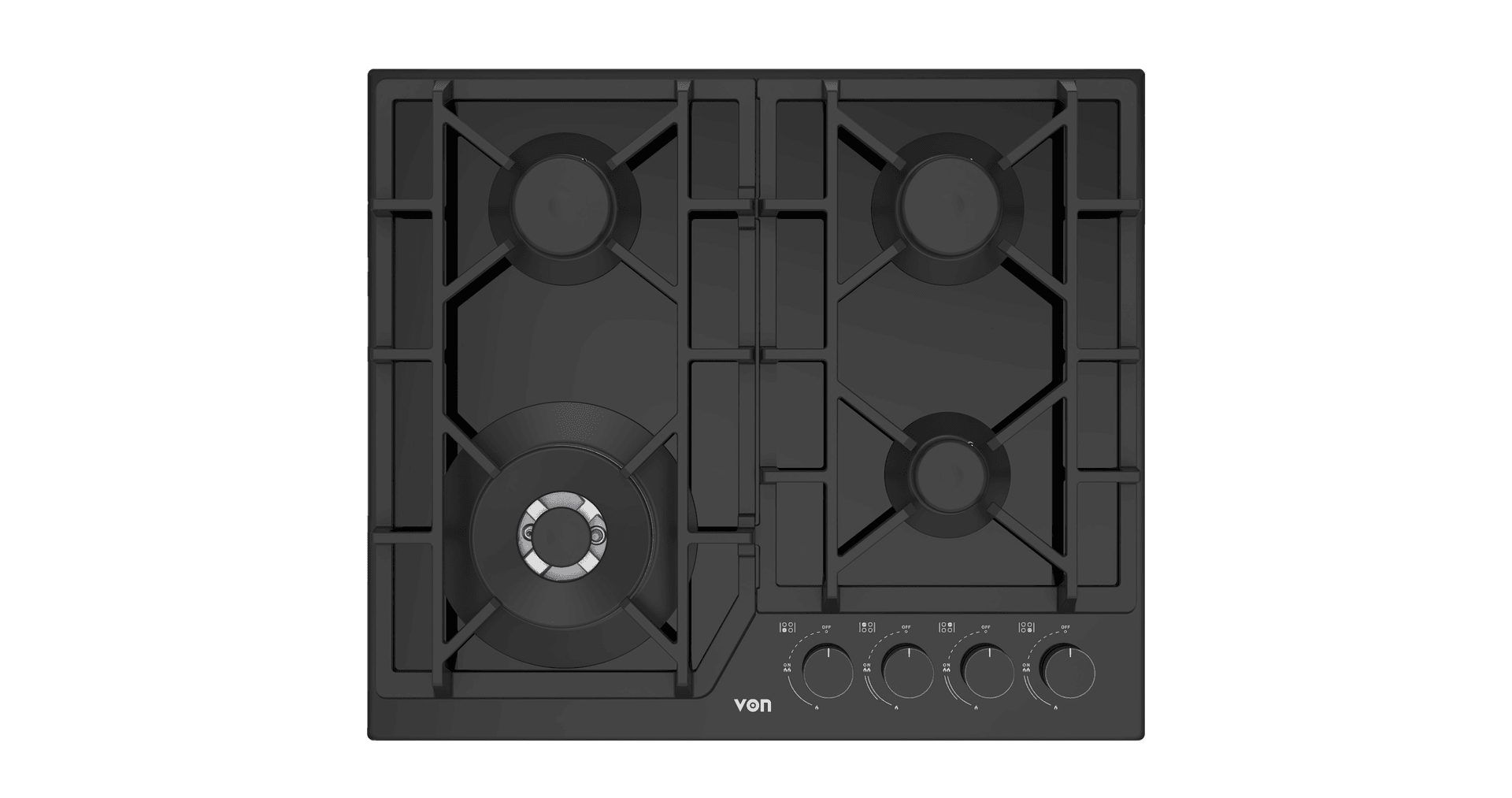VON VHB58435WFCK Built In Hob, 4 Gas With WOK, 60CM - Black Glass
