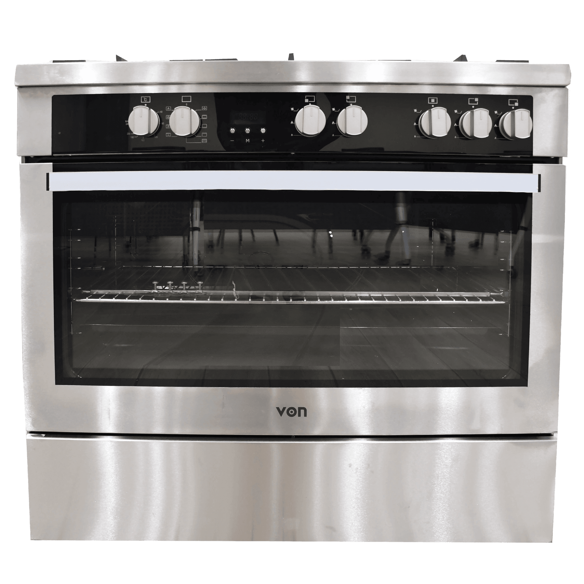 VON VCP965072FSX Freestanding Cooker – 5 Gas Burners, Cast Iron Pan Support, Flame Failure Device