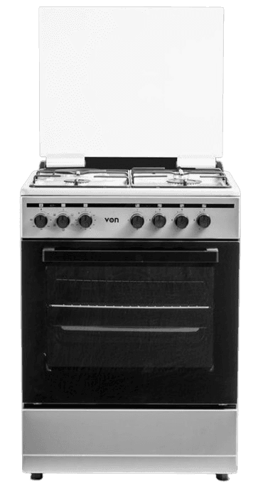 VON VCF664041FSY Freestanding Cooker – 4 Gas Burners + Electric Oven, Thick Enamel Pan Support, Flame Failure Device
