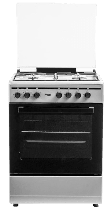 VON VCF664041FSY Freestanding Cooker – 4 Gas Burners + Electric Oven, Thick Enamel Pan Support, Flame Failure Device