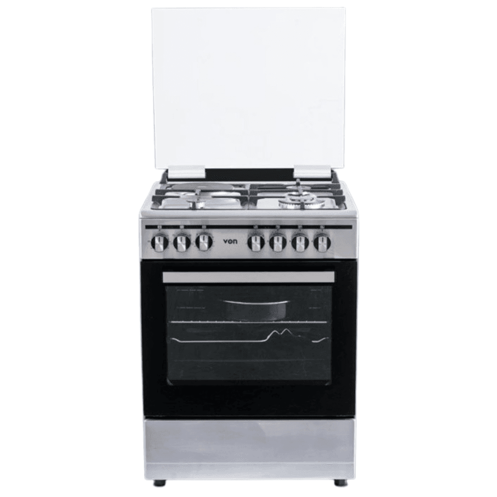 VON VCF663151FSY Freestanding Cooker – 3 Gas + 1 Electric Burners, Thick Enamel Pan Support, Flame Failure Device
