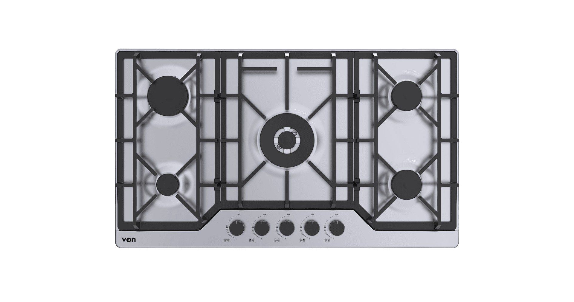 VON VHB86535WFCX Built In Hob, 5 Gas With WOK, 90CM Stainless Steel