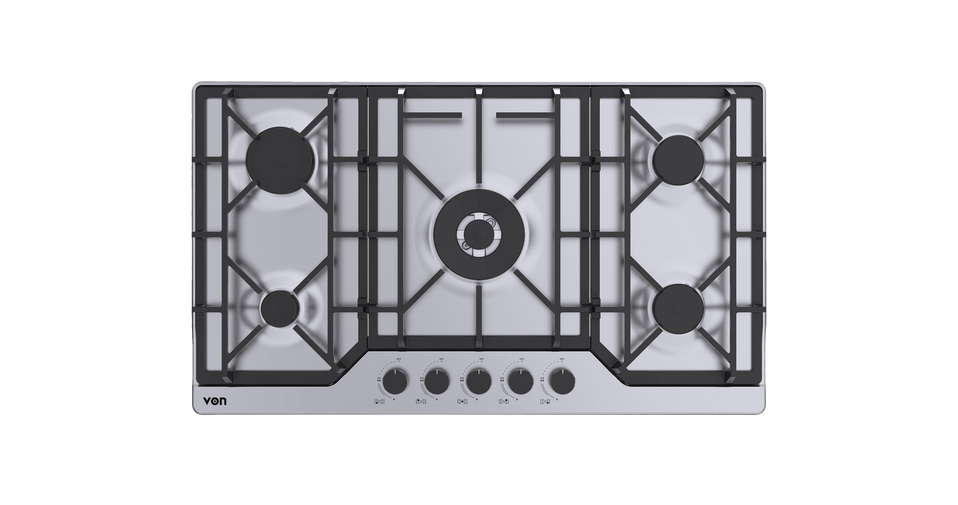 VON VHB86535WFCX Built In Hob, 5 Gas With WOK, 90CM Stainless Steel