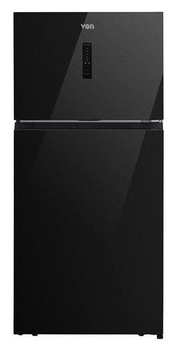 VON VRT-528NVAK 528L Top Mount Freezer Inverter Fridge, Black Glass