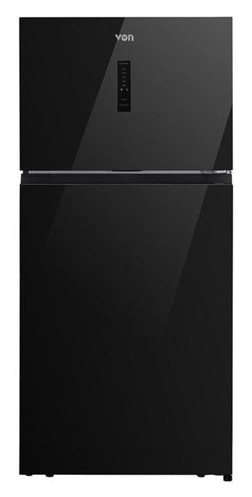 VON VRT-528NVAK 528L Top Mount Freezer Inverter Fridge, Black Glass
