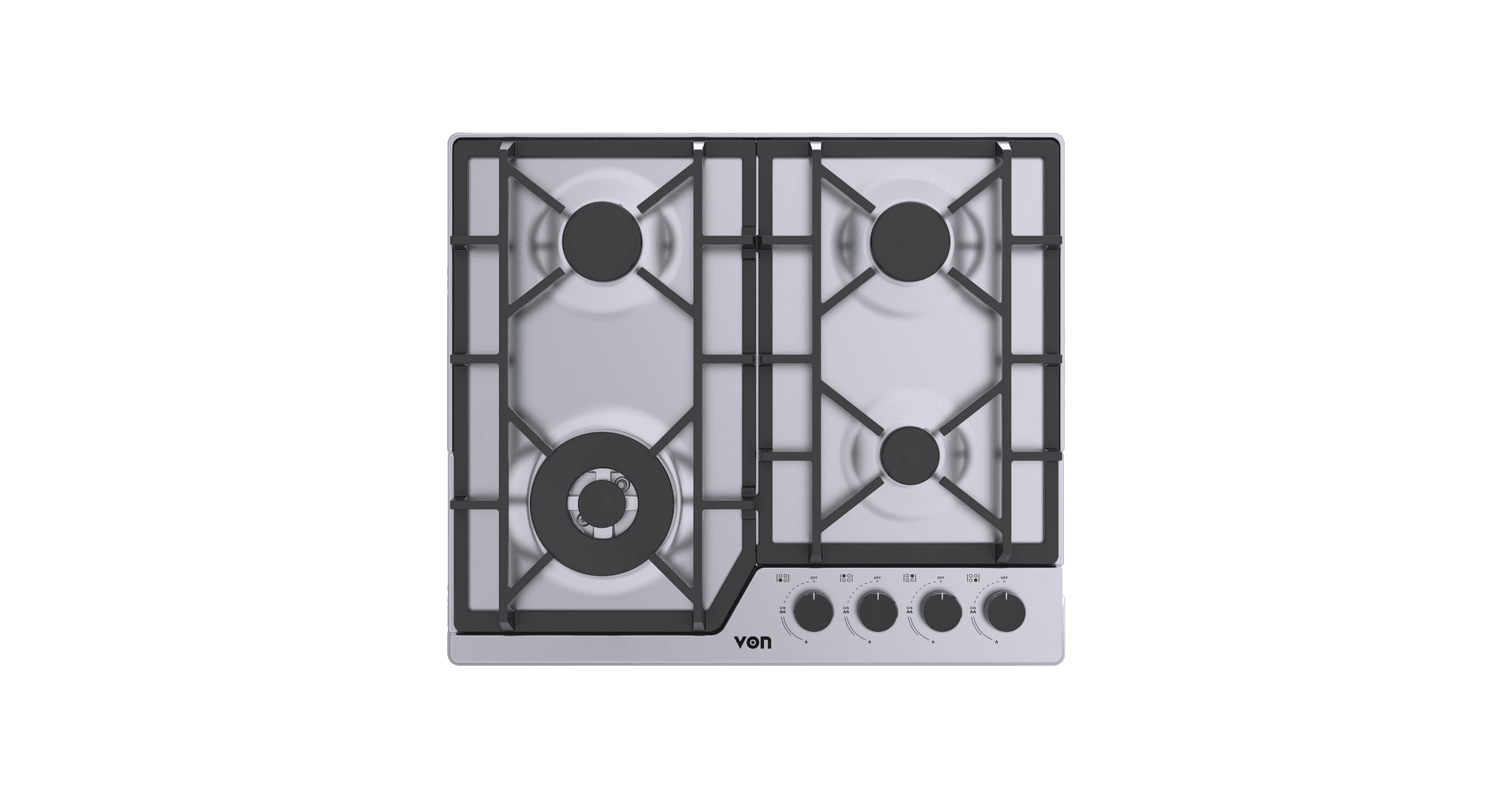 VON VHB58435WFCX Built In Hob, 4Gas With WOK, 60CM - Stainless Steel