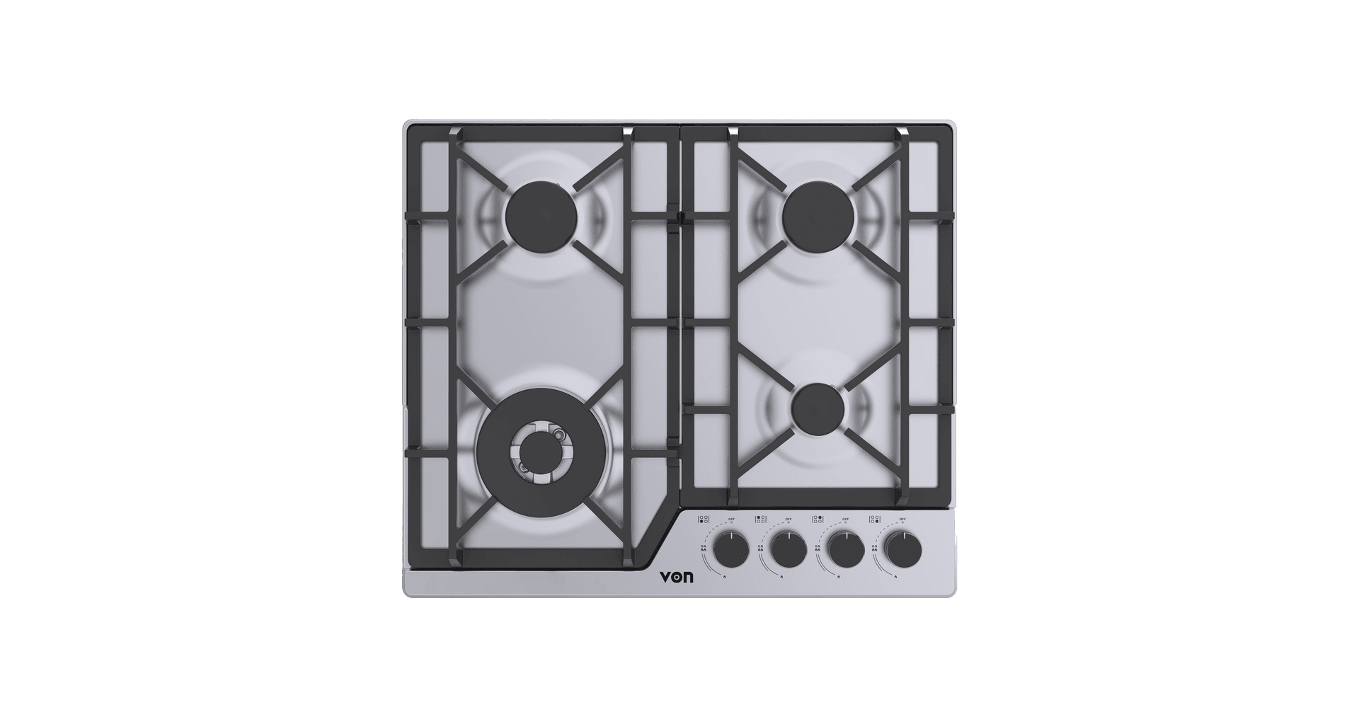 VON VHB58435WFCX Built In Hob, 4Gas With WOK, 60CM - Stainless Steel