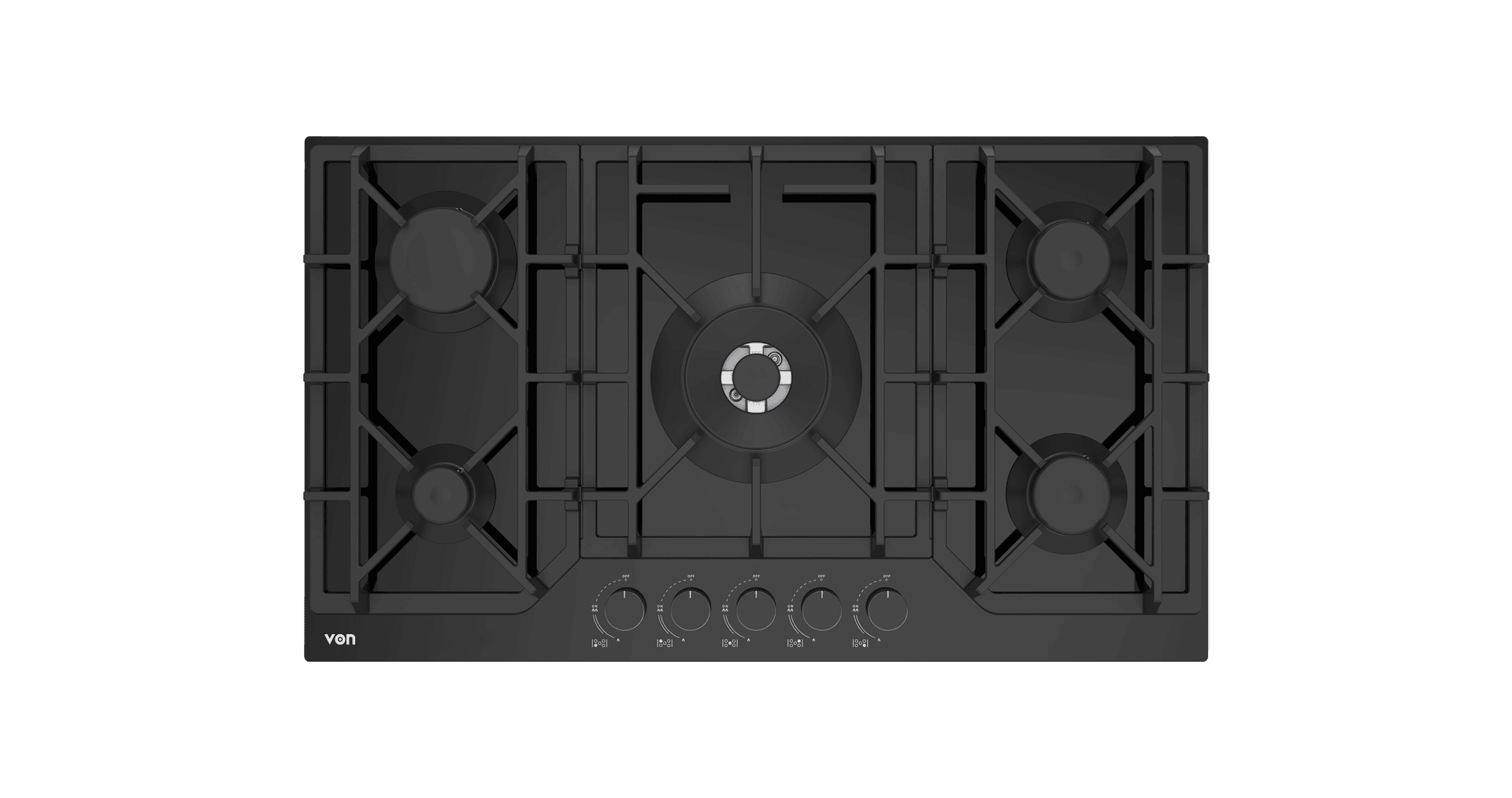 VON VHB86535WFCK Built In Hob, 5 Gas With WOK, 90CM Black Glass