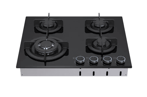 VON VHB60435WFCK Built In Hob, 4 Gas With WOK, 60M Black Glass