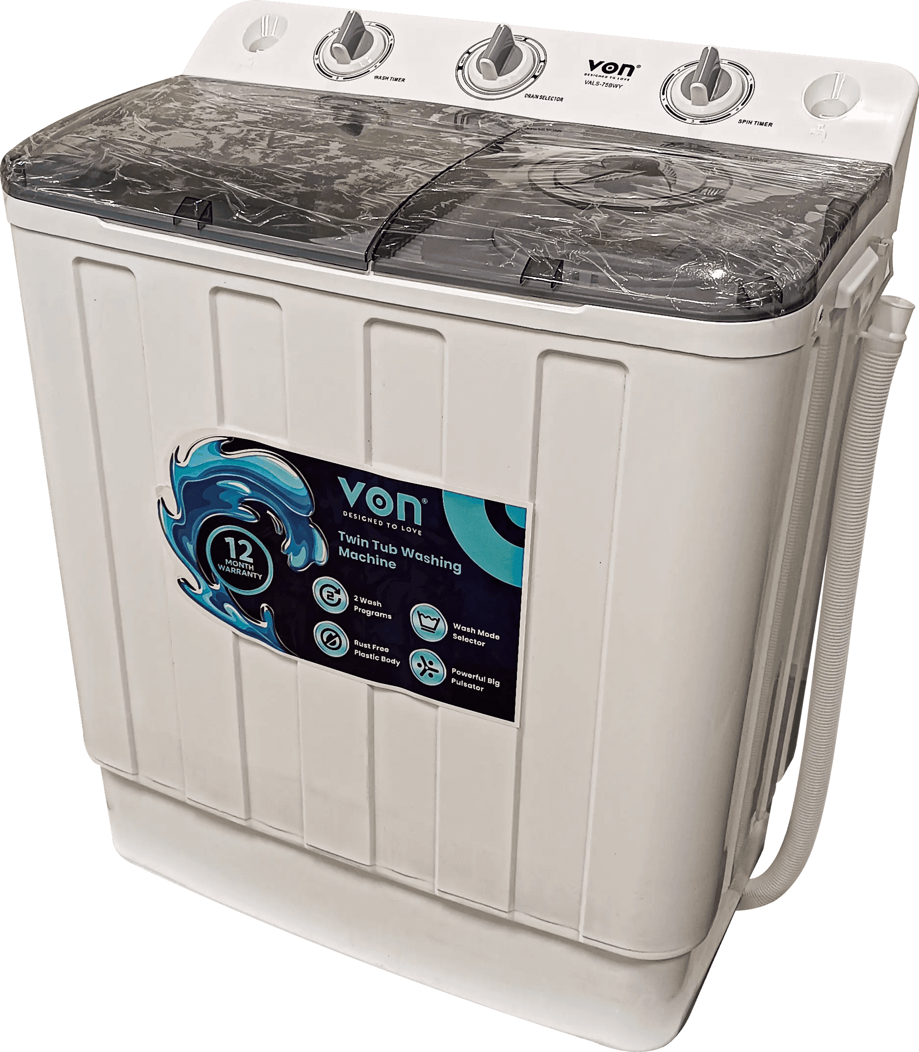 VON VALS-75BWY Twin Tub Washing Machine, white - 7.5KG