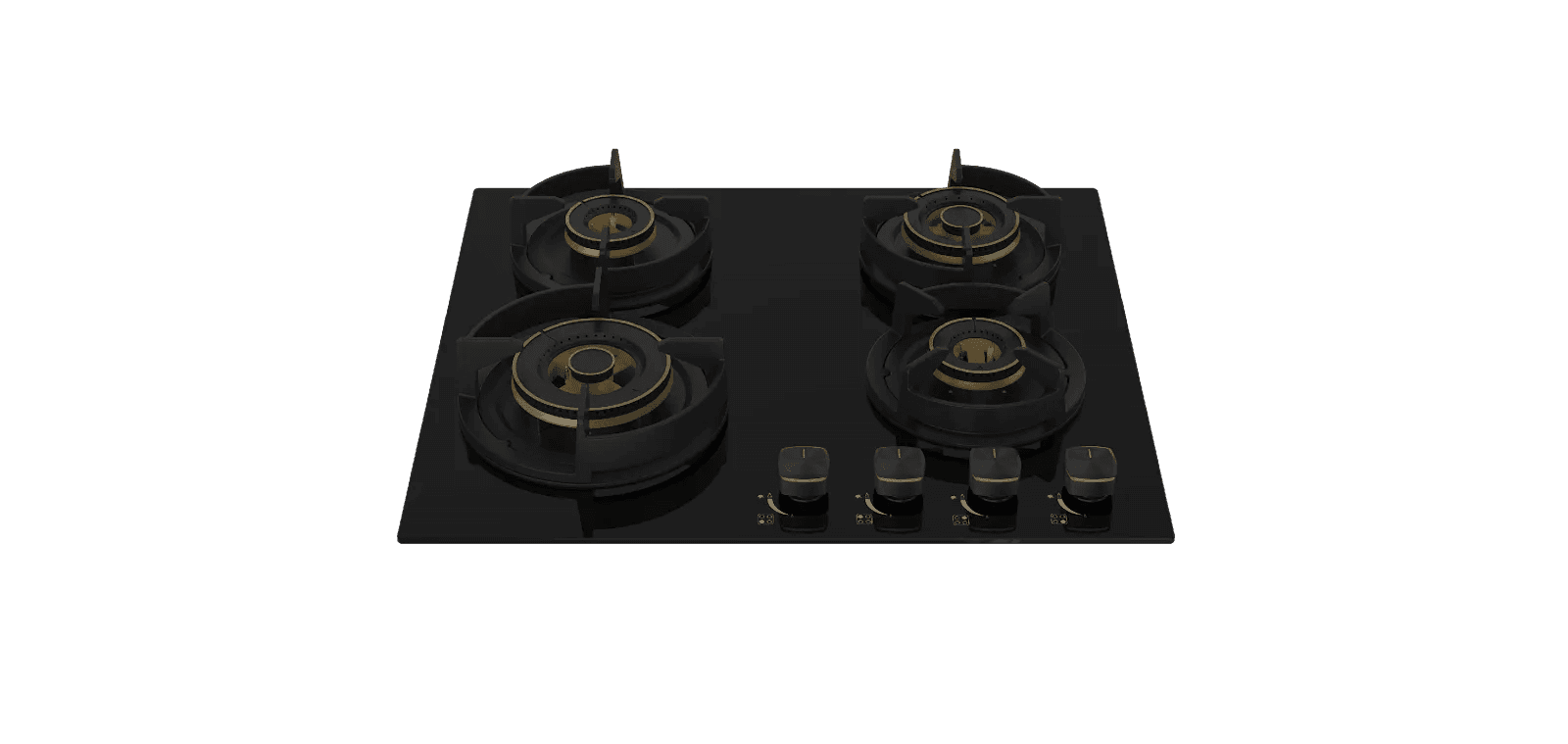 VON VHB60470WFCK Built In Hob, 4Gas With 2 WOK, 60M Black Glass