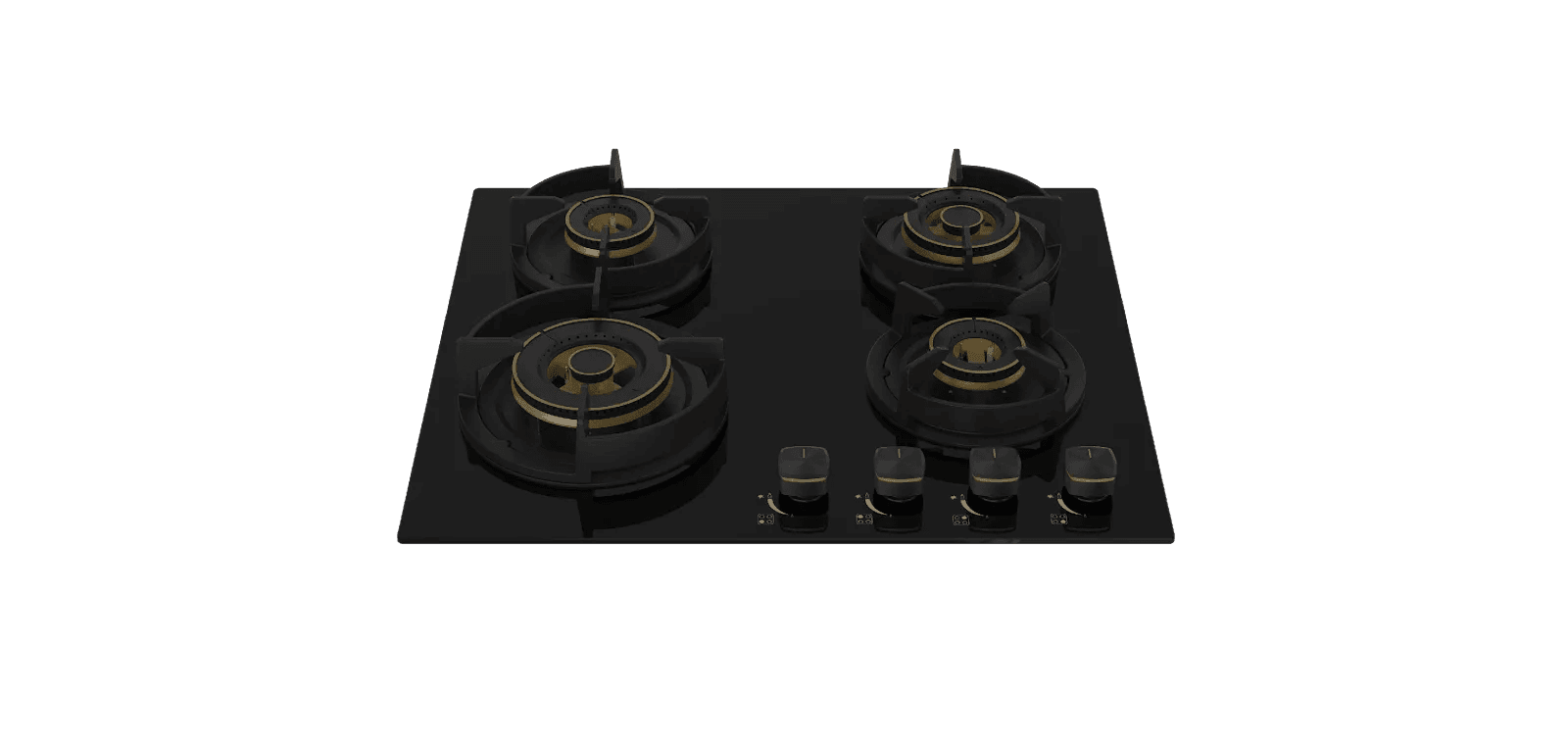 VON VHB60470WFCK Built In Hob, 4Gas With 2 WOK, 60M Black Glass