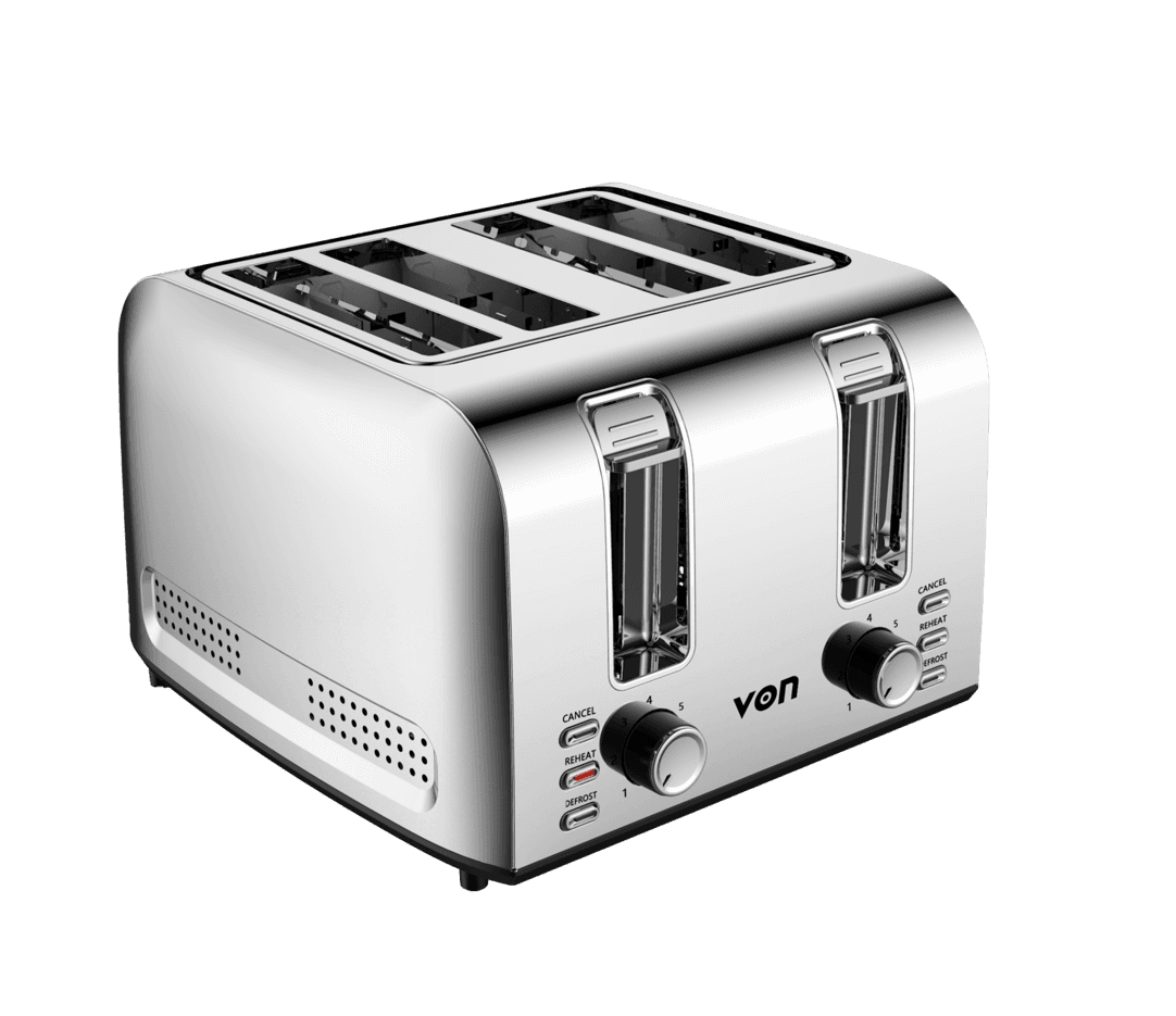 Von VBT415PDX Toaster 4 Slice 1500W - Stainless Steel