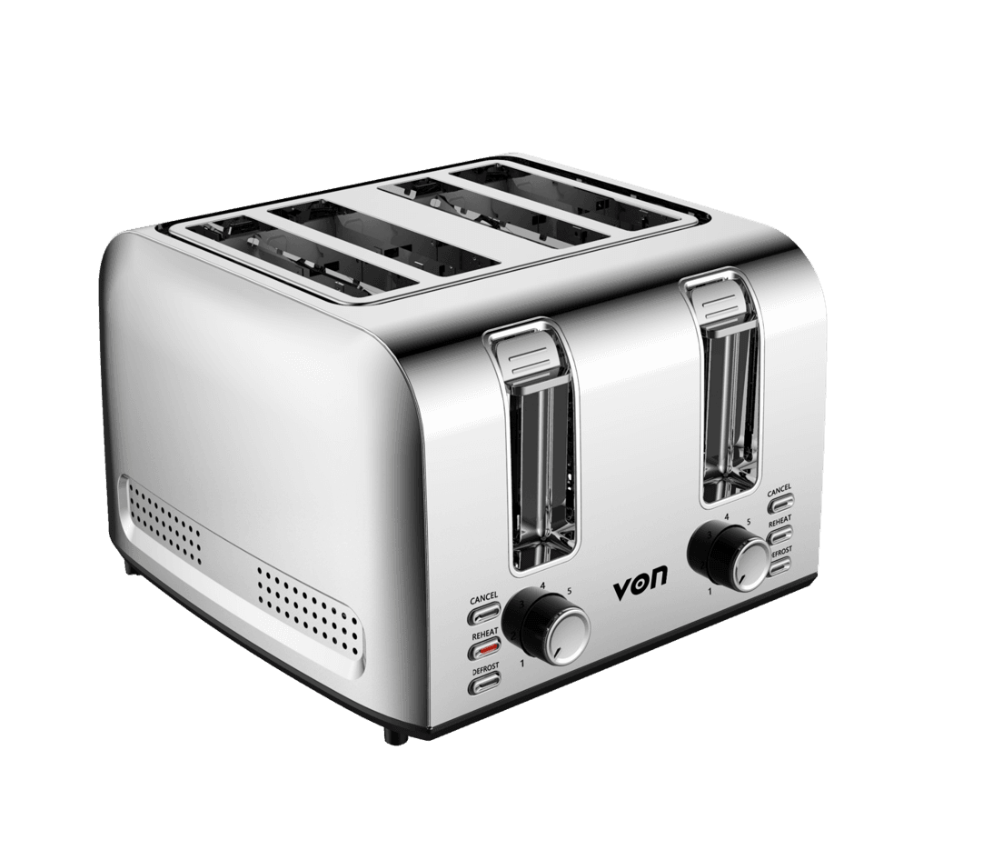 Von VBT415PDX Toaster 4 Slice 1500W - Stainless Steel